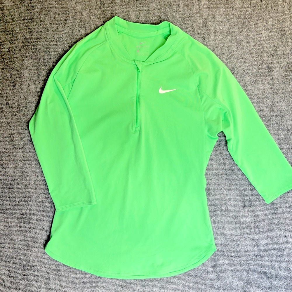 Nike Dri-FIT Womens Small Neon Green 1/4 Zip Running Top Long Sleeve Shirt